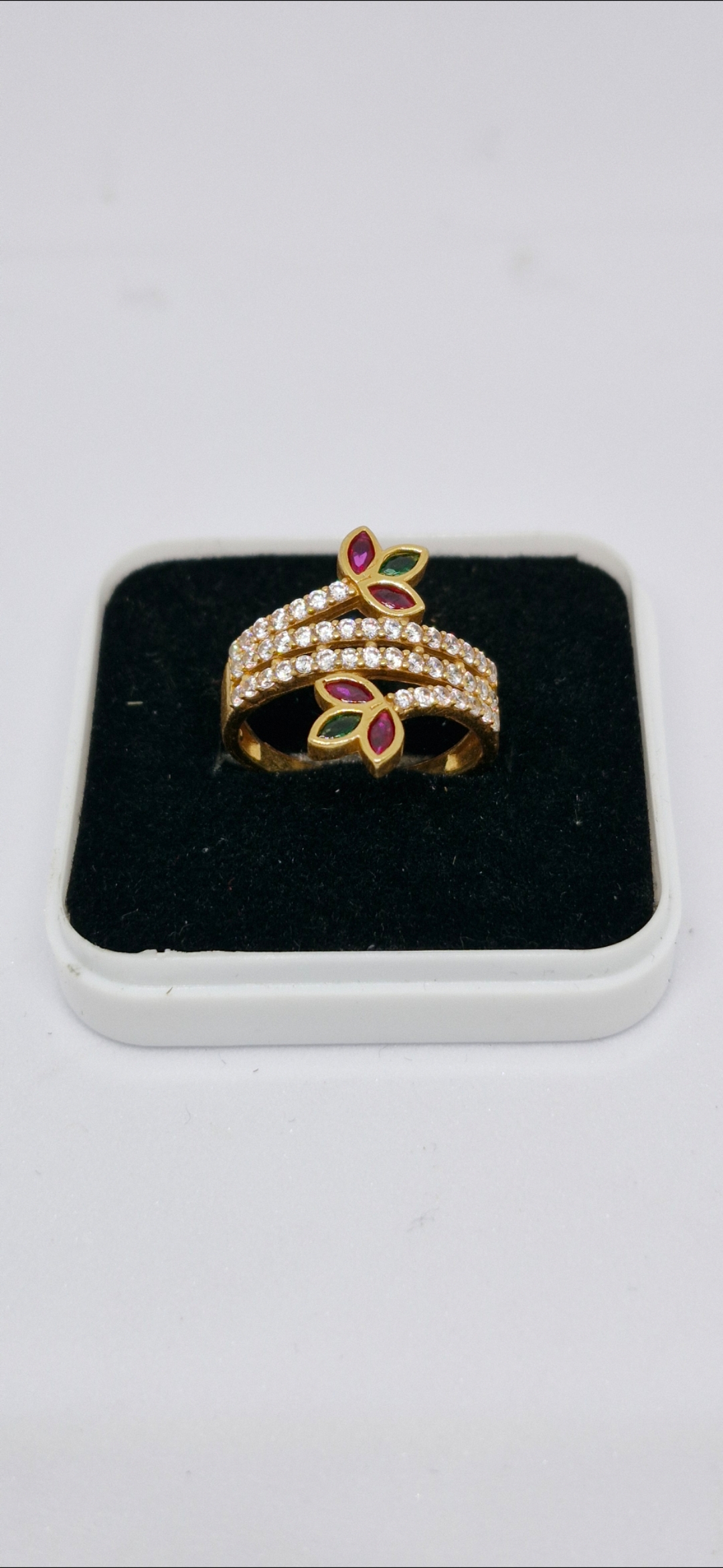 Regal Flora Multicolor American Diamond Gold Ring