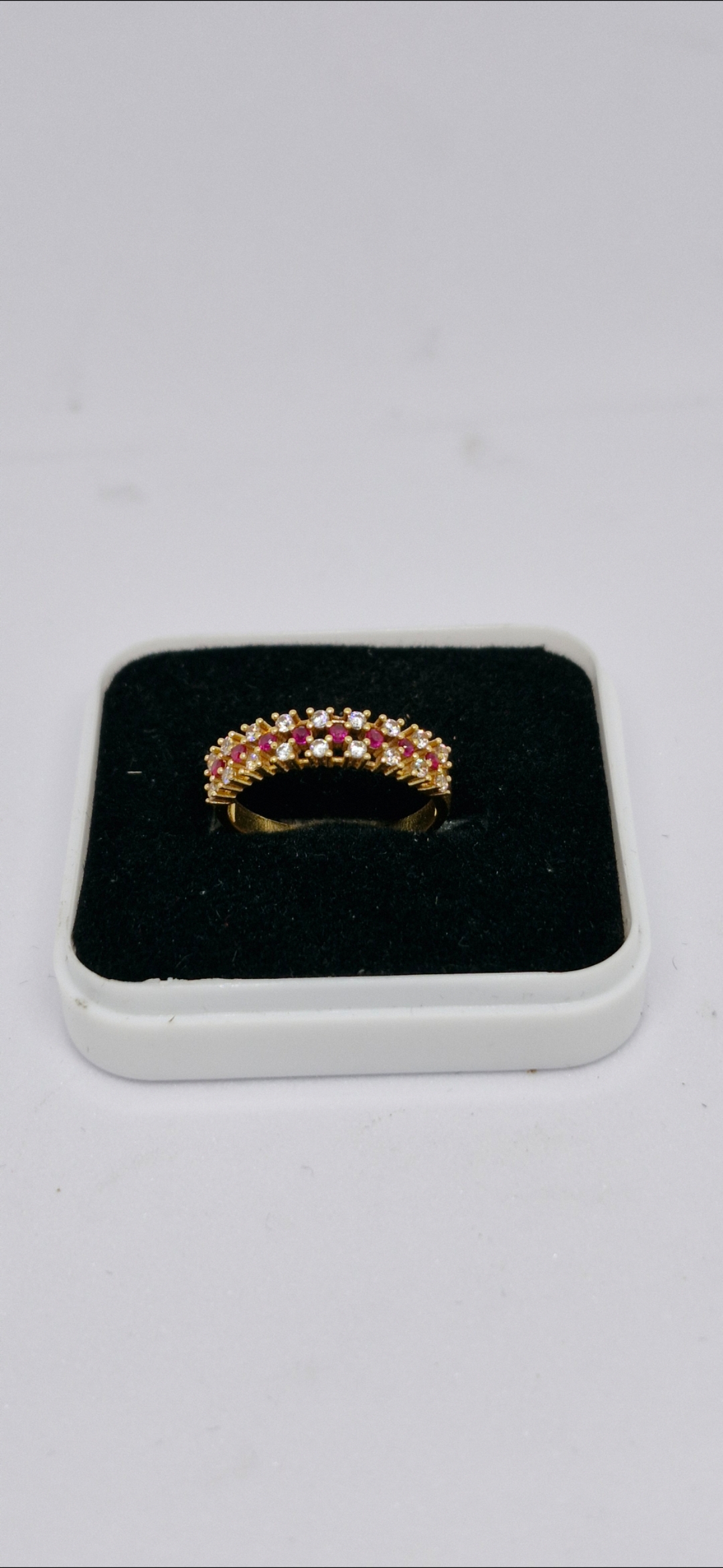 Royal Crown Ruby American Diamond Gold Ring