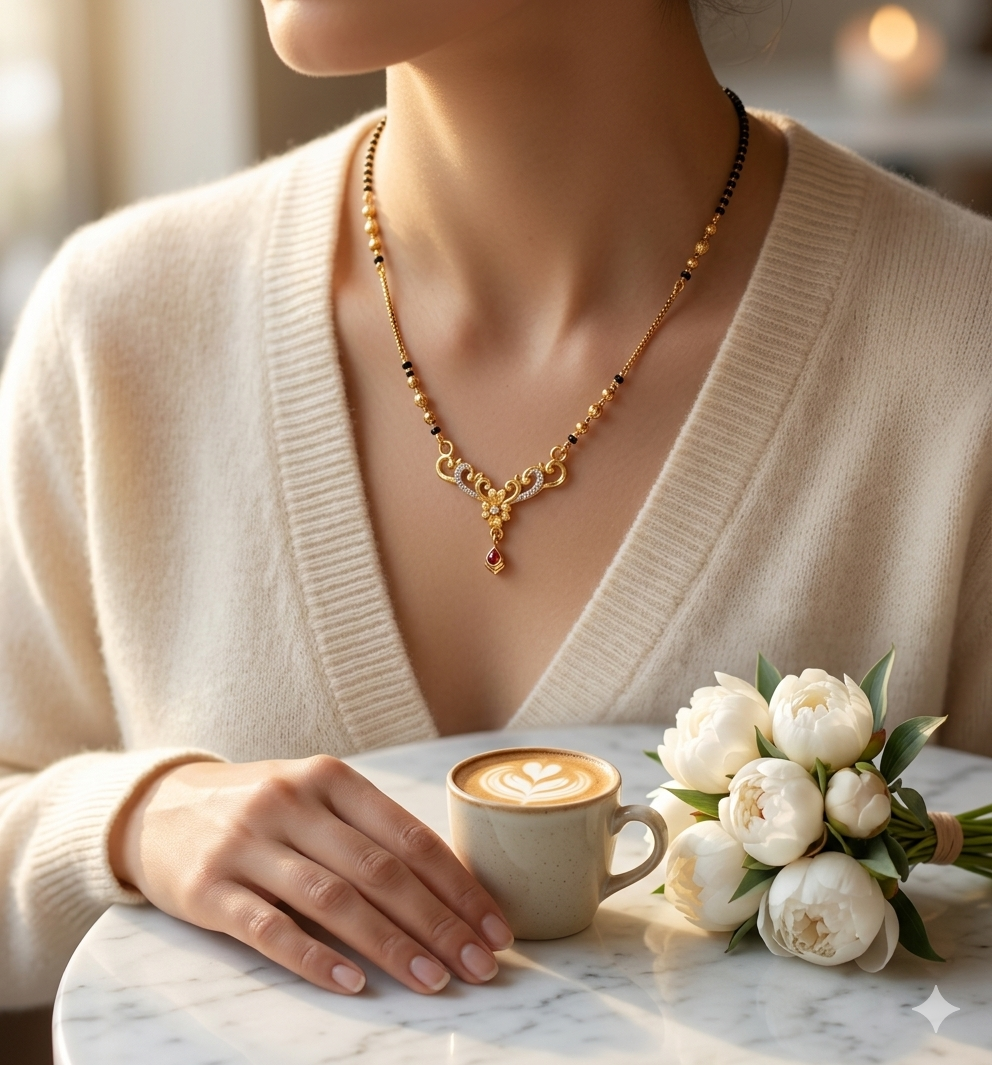 Regal Heart Bloom Gold-Plated Mangalsutra