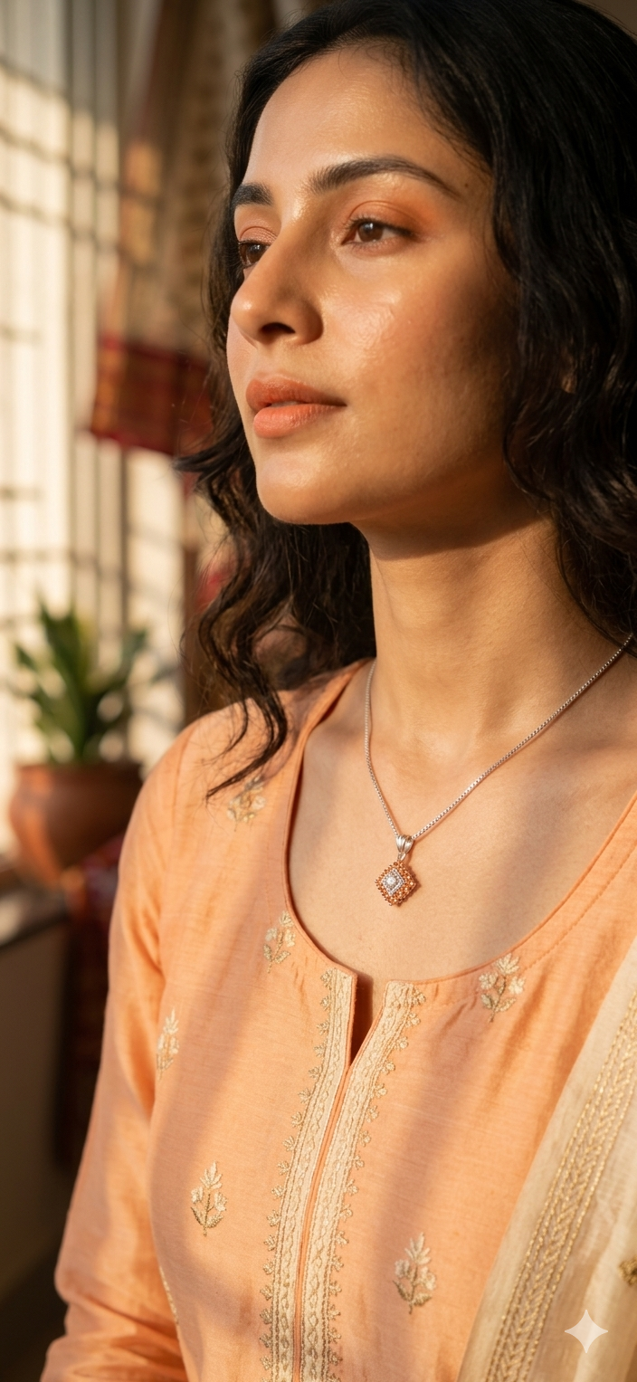 Amber Radiance Square Pendant Necklace