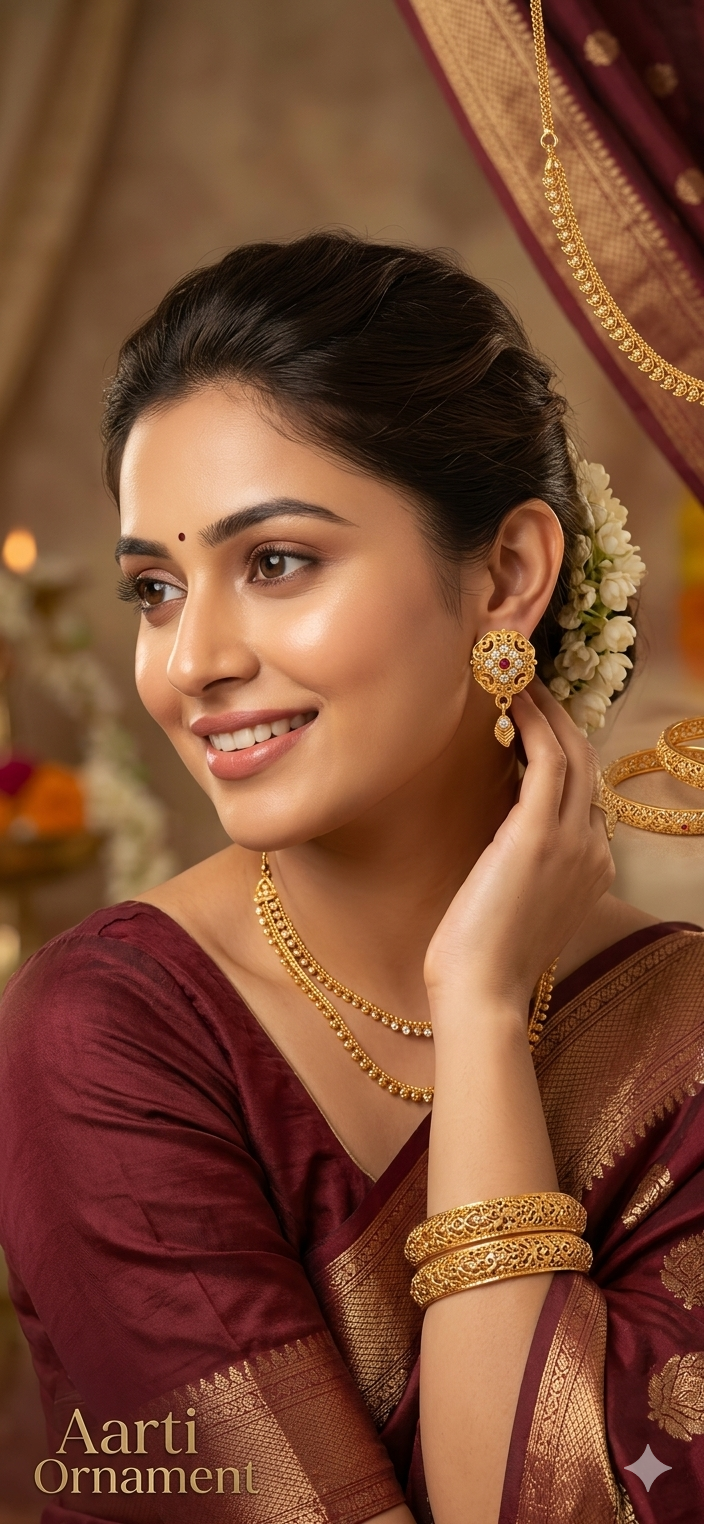 Regal Ruby Floral Gold Drop Earrings